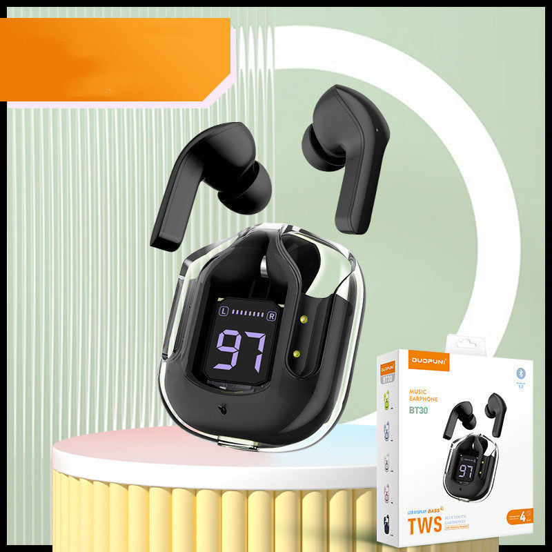 Nouveaux mini écouteurs Bluetooth sans fil transparents avec affichage numérique et réduction de bruit ENC, véritablement sans fil pour le sport et la musique
