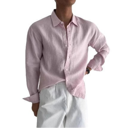 Solid-color Casual All-match Button-up Top For Men