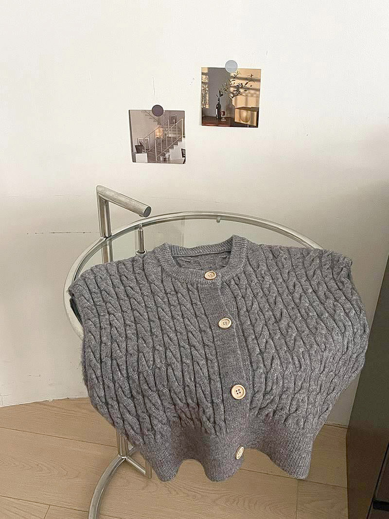 Style Casual Solid Color Cable Knit Sleeveless Women's Vest