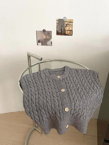Style Casual Solid Color Cable Knit Sleeveless Women's Vest