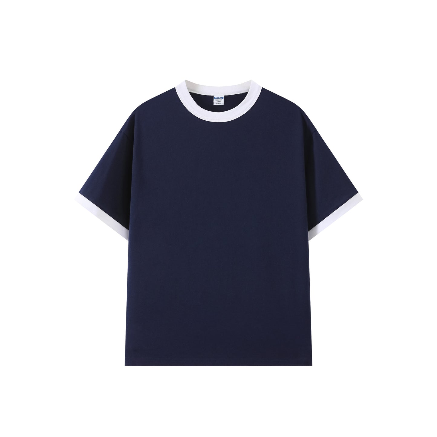 Contrast-color Short-sleeve Crew Neck Spliced Color
