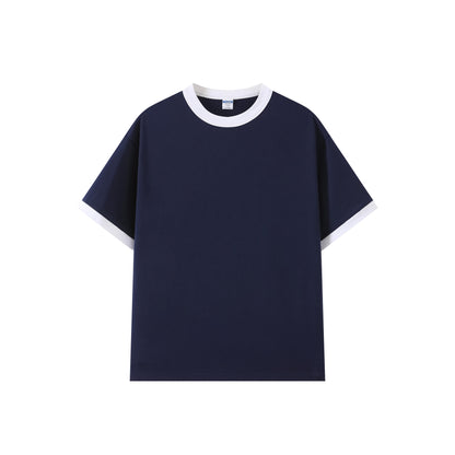 Contrast-color Short-sleeve Crew Neck Spliced Color