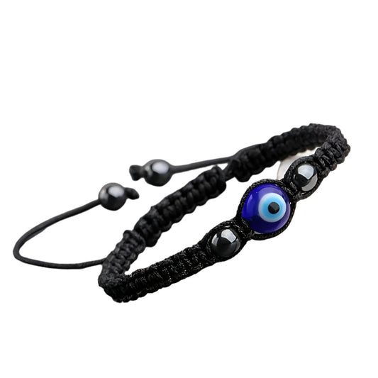 1 bracelet perlé Œil Turc, tressé à la main, sur cordon noir