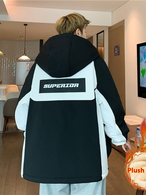 Veste à capuche doublée polaire épaisse pour homme