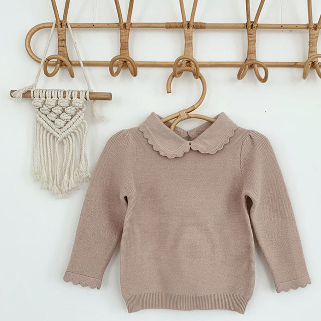 Kids Knitted Pullover Long Sleeve Lace Sweater