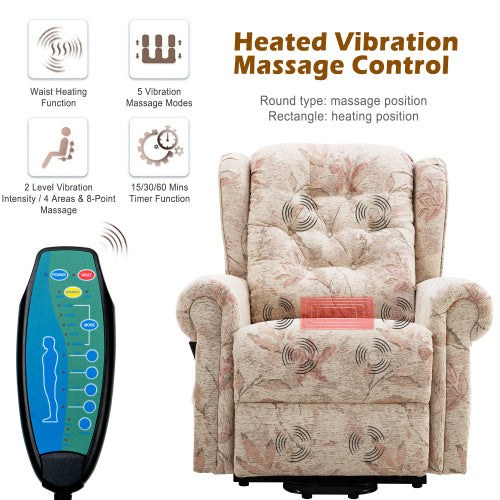Fauteuils inclinables à deux moteurs pour personnes âgées, inclinables à position infinie avec massage chauffant, supportant jusqu'à 136 kg, fauteuil inclinable électrique avec fonction releveur