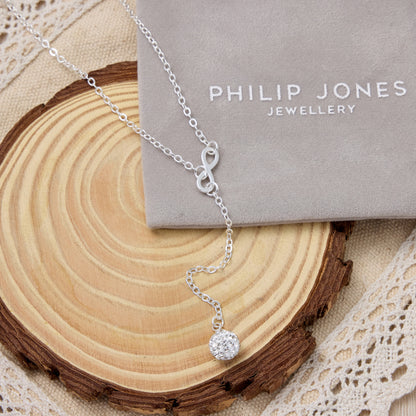 Silver Plated Infinity Lariat Necklace Created with Zircondia® Crystals