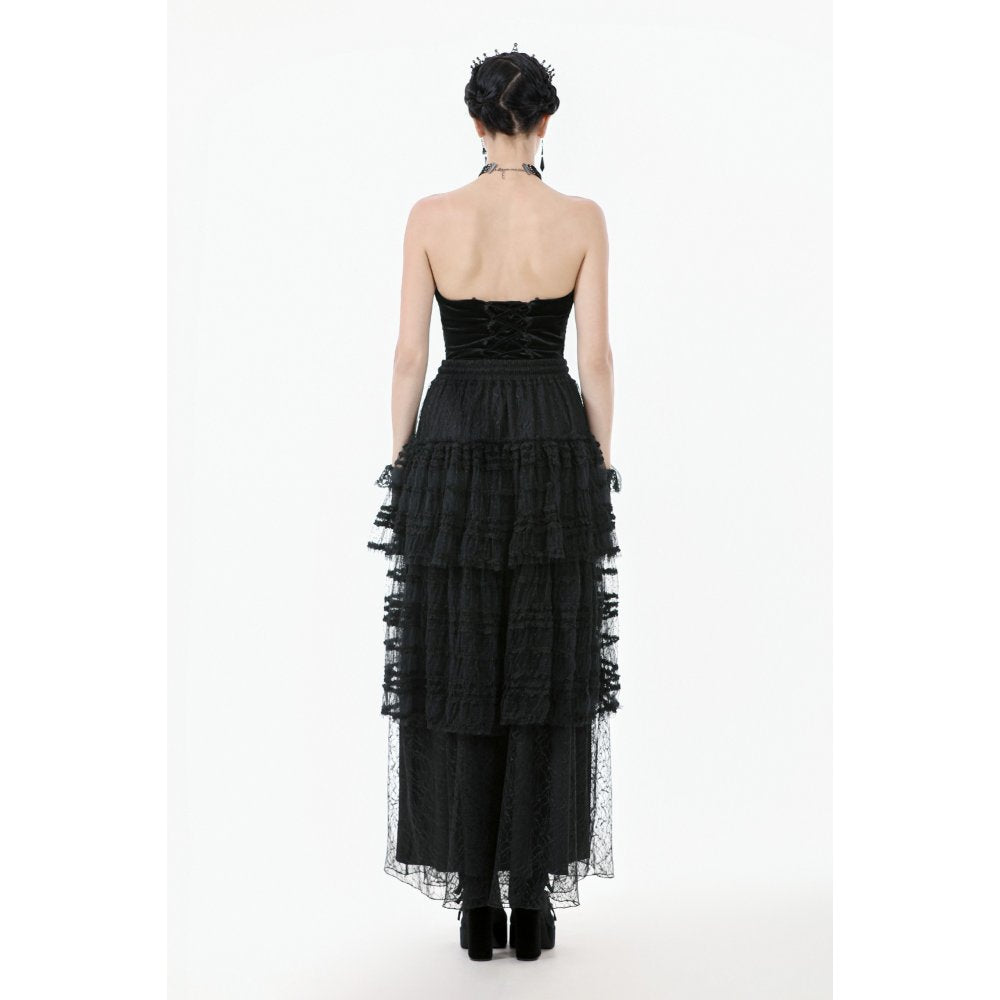 Jupe gothique en velours et dentelle Morticia Dark in Love noire