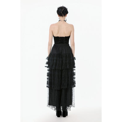 Jupe gothique en velours et dentelle Morticia Dark in Love noire