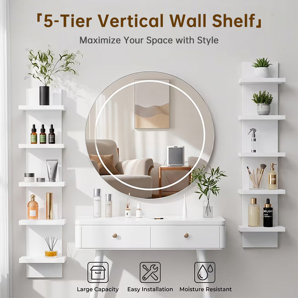 5-Tier Wall Floating Shelf 31.5", Wood-Style Display Rack for Books & Plants
