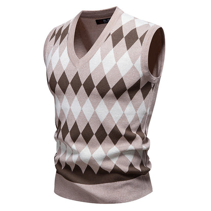 Youth Jacquard sweater Casual Crew Neck Vest