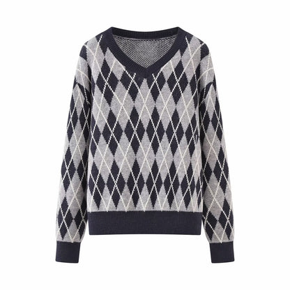 Casual versatile diamond knit sweater