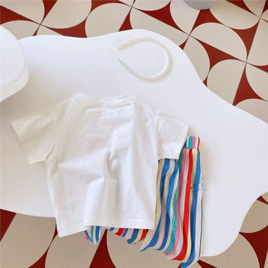 Girls Rainbow Short-sleeved Two-pieces