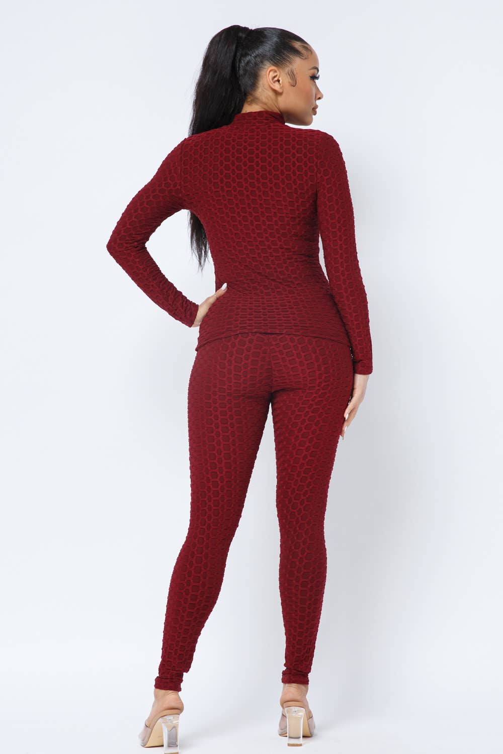 Ensemble Veste et Legging avec Poches Latérales Zippées Nid d'Abeille