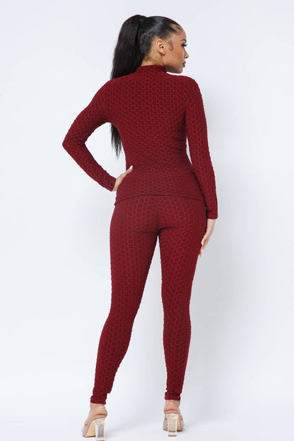 Ensemble Veste et Legging avec Poches Latérales Zippées Nid d'Abeille