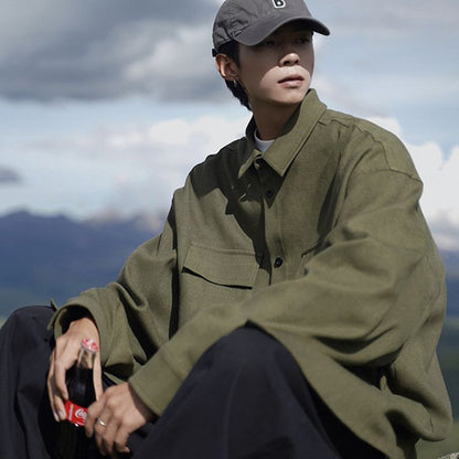 Loose-fitting Trendy Army-green Coat Long-sleeve Shirt