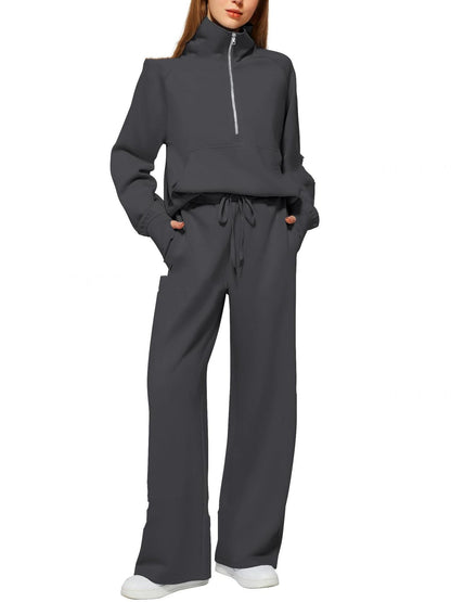 Women's Half-Zip Sweatshirt & Wide Leg Pants Set