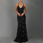 Dress V-neck Brace Backless Sequined Lace-up