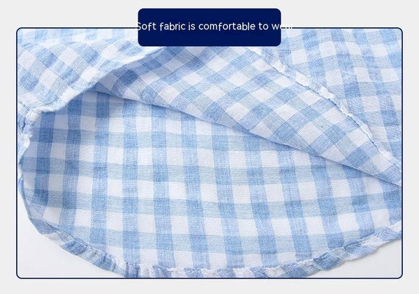 Children's Cotton Blue Short-sleeved Shirt Fashion Casual Short-sleeved Plaid Shirt - Stuffs & Savers