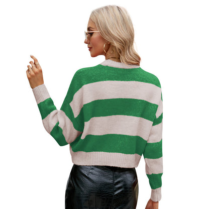 Outerwear Striped Contrast Color Mohair Sweater