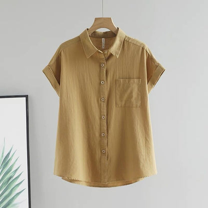 Rolled-sleeve Short-sleeve Shirt Womens Summer-style French Top