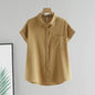 Rolled-sleeve Short-sleeve Shirt Womens Summer-style French Top