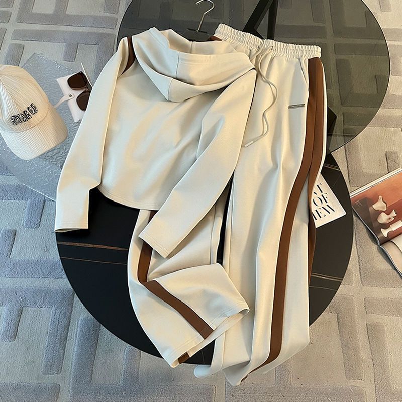 Sweatshirt Jacket with Wide Leg Pants Two-Piece Outfit