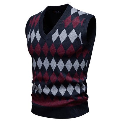 Youth Jacquard sweater Casual Crew Neck Vest