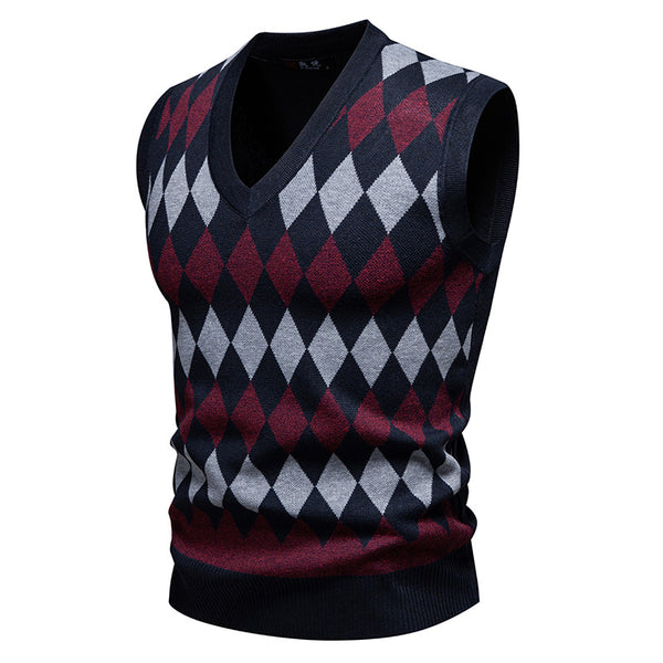 Youth Jacquard sweater Casual Crew Neck Vest
