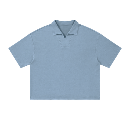 Unisex Vintage Wash Waffle Boxy Polo Shirt