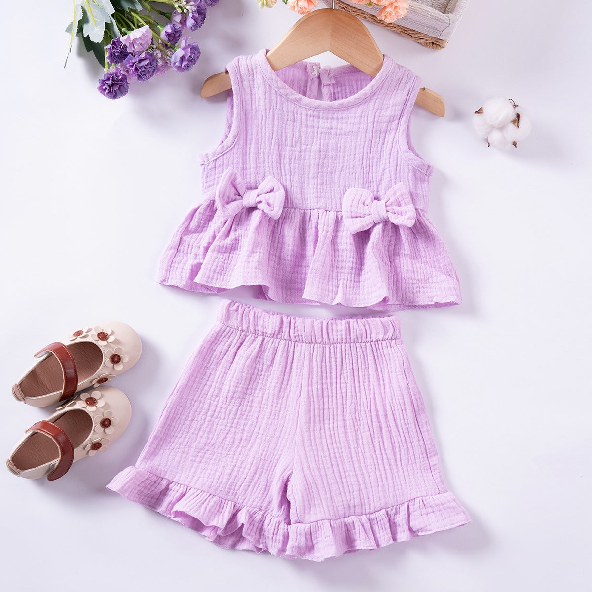 Cute Bow-Knot Cotton Tank Top And Shorts