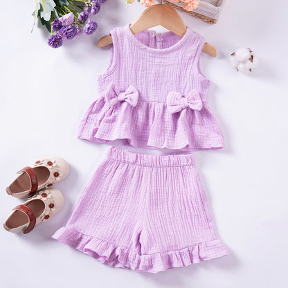 Cute Bow-Knot Cotton Tank Top And Shorts