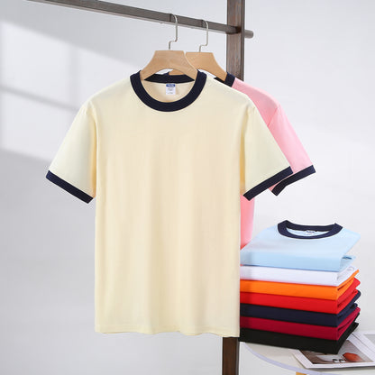 Contrast-color Short-sleeve Crew Neck Spliced Color