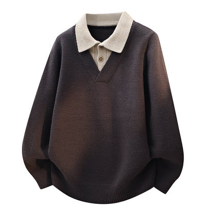 V-Neck Knit Polo Sweater