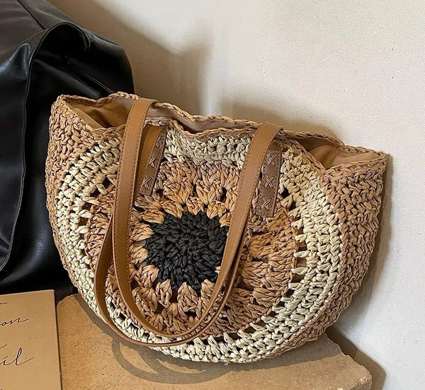 Colorful Woven Straw Shoulder Bag