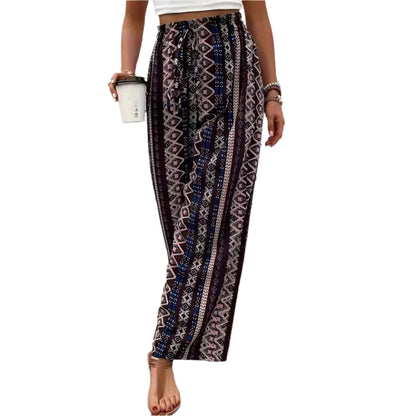 Pantalon ample à jambes larges et imprimé bohème