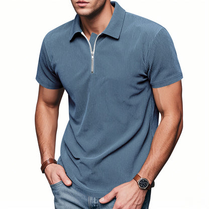 Men's Corduroy Half-Zip Polo Shirt - Short Sleeve