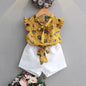 Girls Chiffon Sleeveless Flower Printed Two-piece Suit