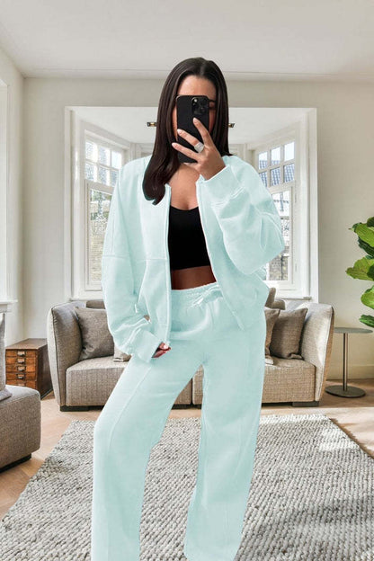 Survêtement molletonné bomber oversize pour femme - Veste zippée et pantalon large