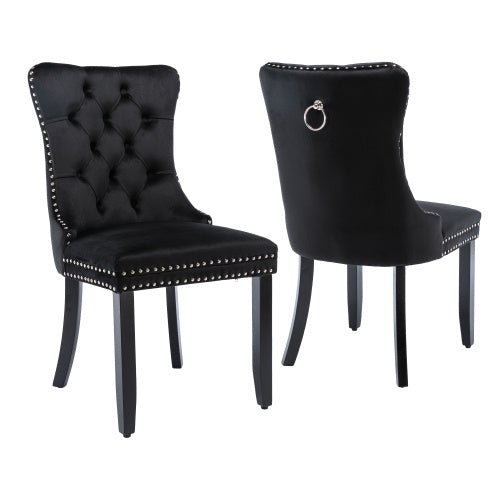 Modern Set Of 6 Upholstered Velvet Dining Chairs, Button Tufted Kitchen Lounge Chairs With Brushed Wood Legs, Riveted Trim And Knocker Ring, For Dining Room Living Room