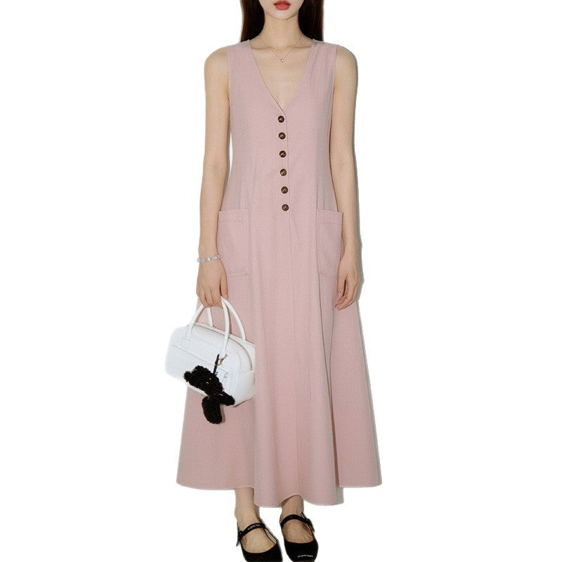 Women's V-Neck Button-Up Pencil Dress | Sleeveless High Waist | Anti-Wrinkle | 4 Colours | S–3XL