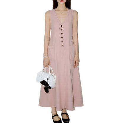 Women's V-Neck Button-Up Pencil Dress | Sleeveless High Waist | Anti-Wrinkle | 4 Colours | S–3XL