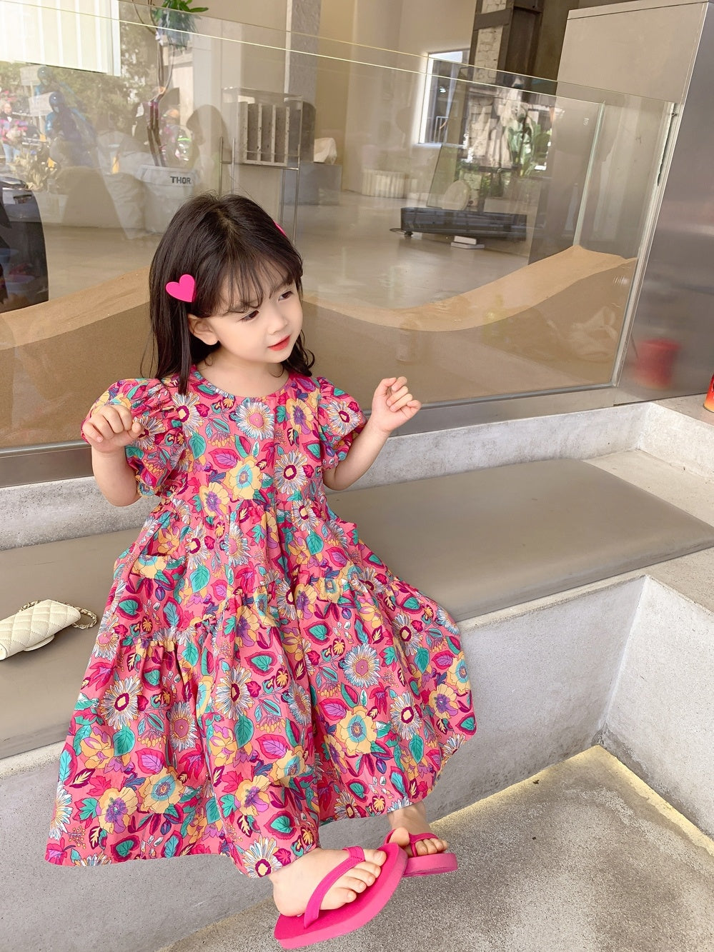 Girls' Floral Dress Short Sleeve