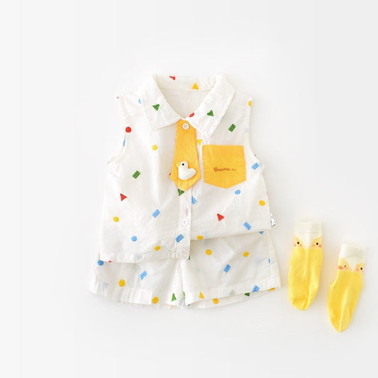 Full Embroidery Geometric Vest Suit