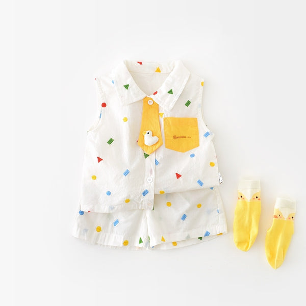 Full Embroidery Geometric Vest Suit