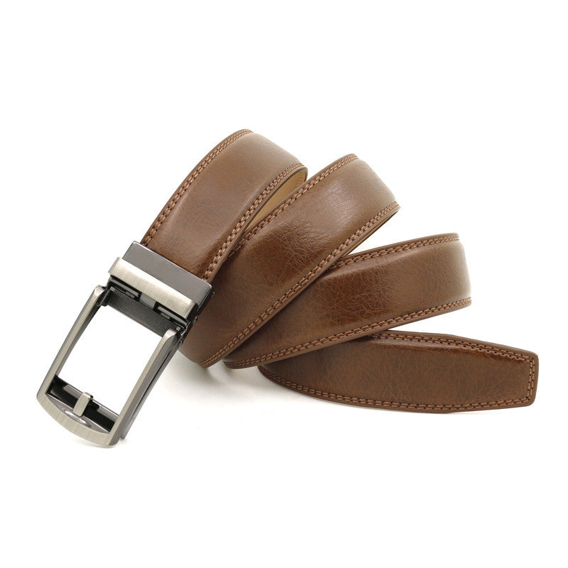 Men's automatic buckle two-layer cowhide leather belt ﻿