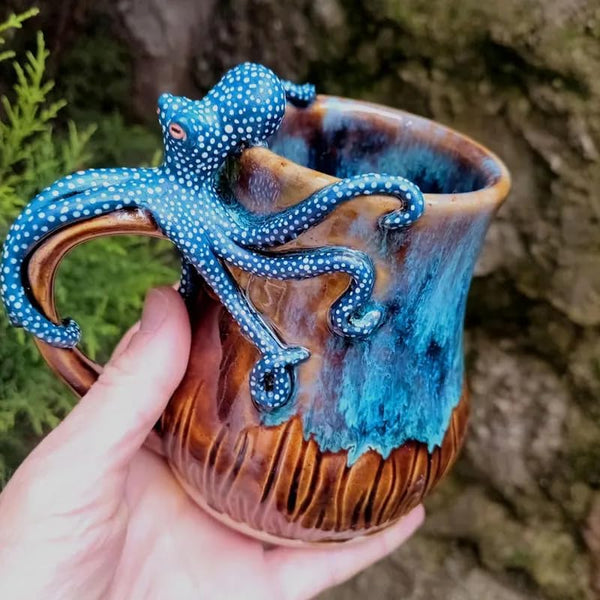 Handmade Deep-Blue Octopus Mug