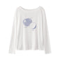 Literary Apple Print Crewneck Loose Soft Style Versatile Long Sleeve Sweatshirt