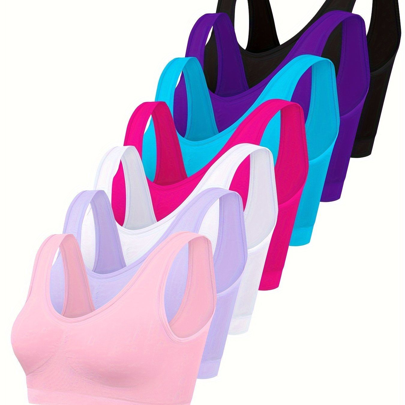 7pcs Solid Seamless Bra, Comfy & Breathable Women's Lingerie & Underwear Sporty
