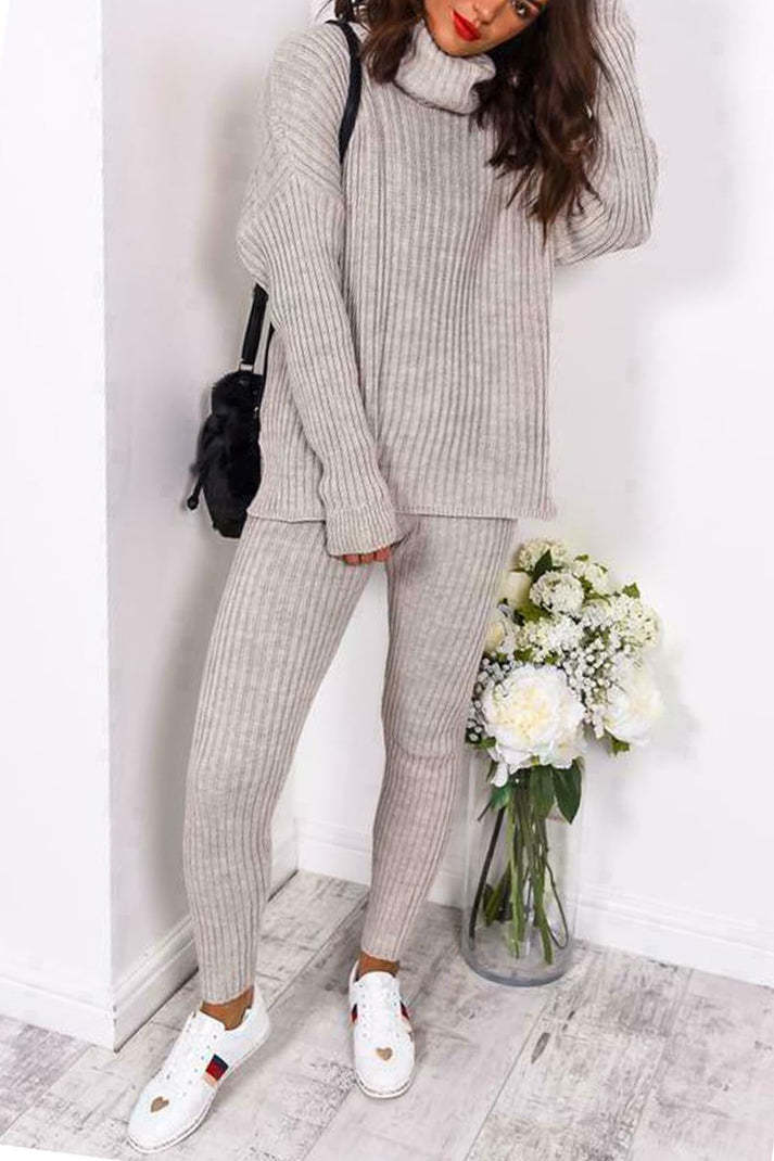 Knitted Ribbed Polo High Neck  Loungewear